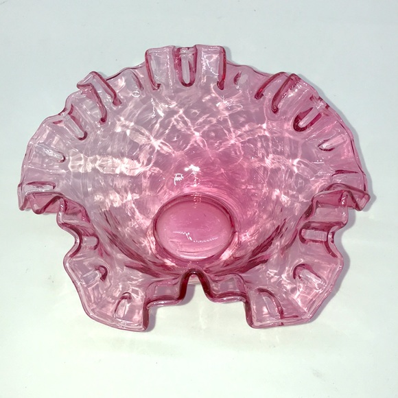 Vintage Hand Blown Pink Cranberry Glass Bowl - Picture 3 of 4